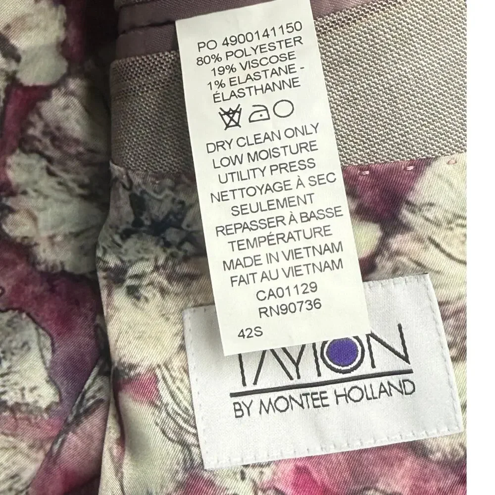 Tayion Collection Mens Regular-Fit Suit Jacket windowpane Tan/pink 42S $360